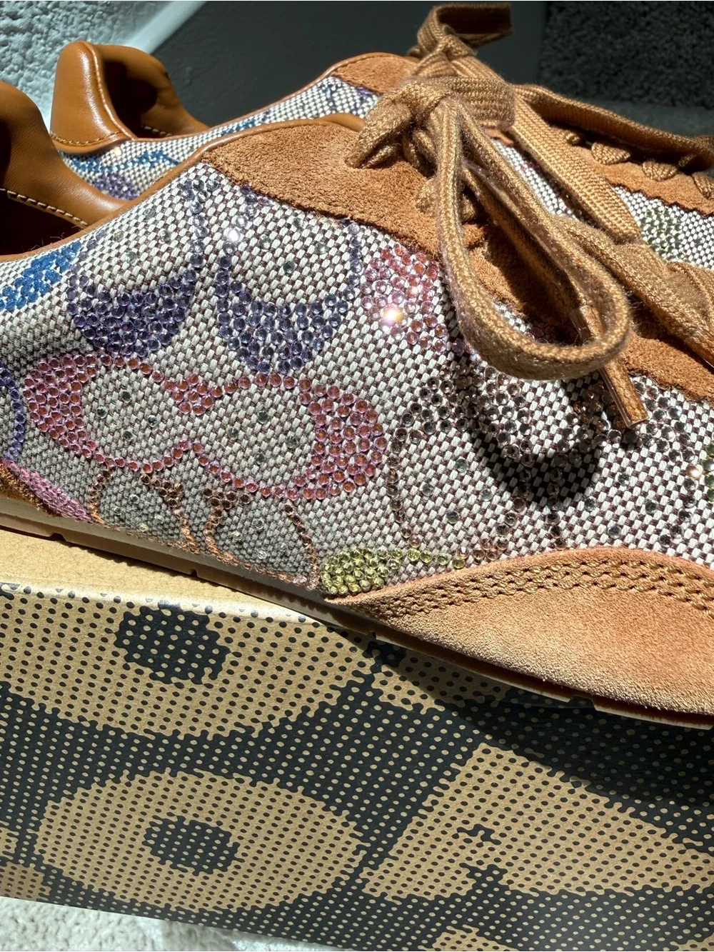 Coach Suede Sneaker with Iridescent Crystal Paneling Size 10 NEW